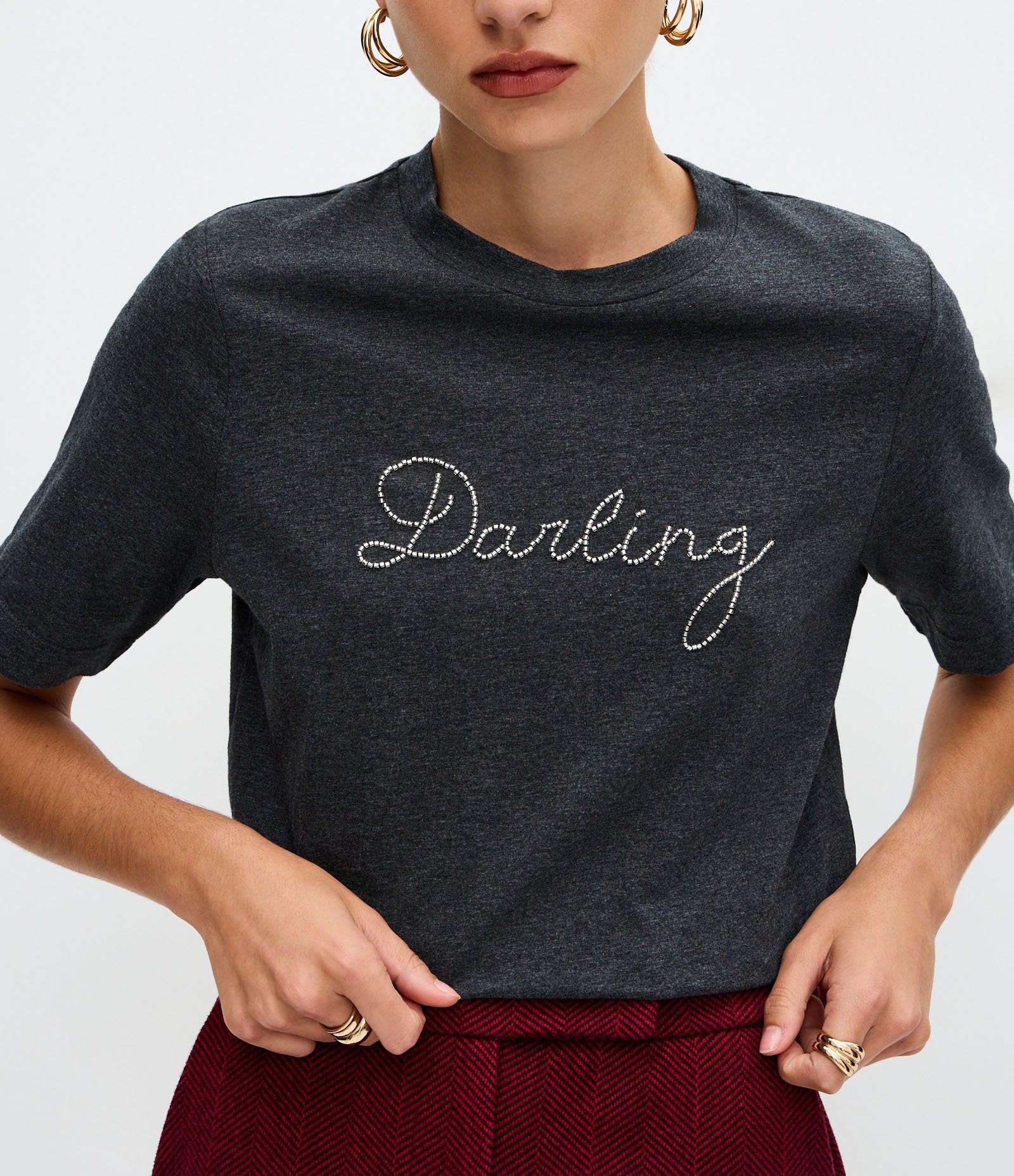 Camiseta Regular em Algodão com Lettering Brilhoso Cinza 4