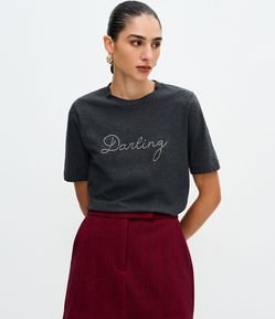 Camiseta Regular em Algodão com Lettering Brilhoso