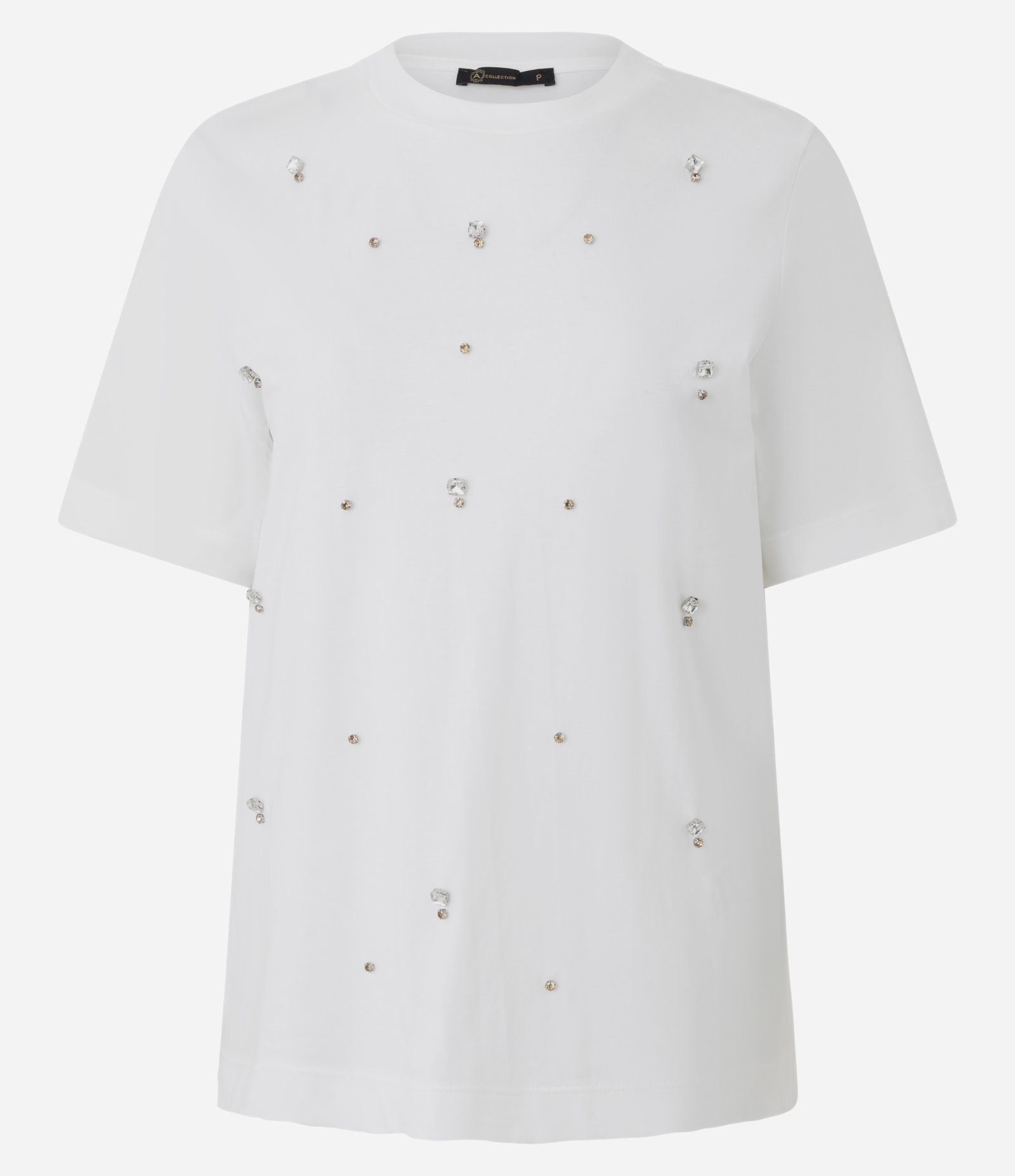 Camiseta Regular com Aplicação de Brilhos em Relevo Branco 1