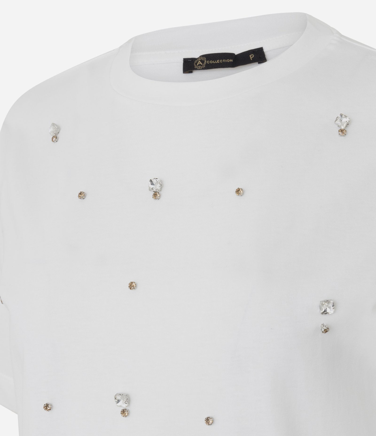 Camiseta Regular com Aplicação de Brilhos em Relevo Branco 2