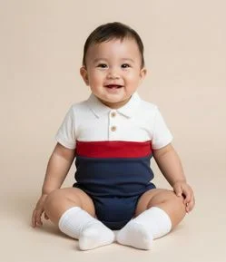 Body Infantil com Gola Polo e Blocos de Cor – Tam 0 a 18 Meses