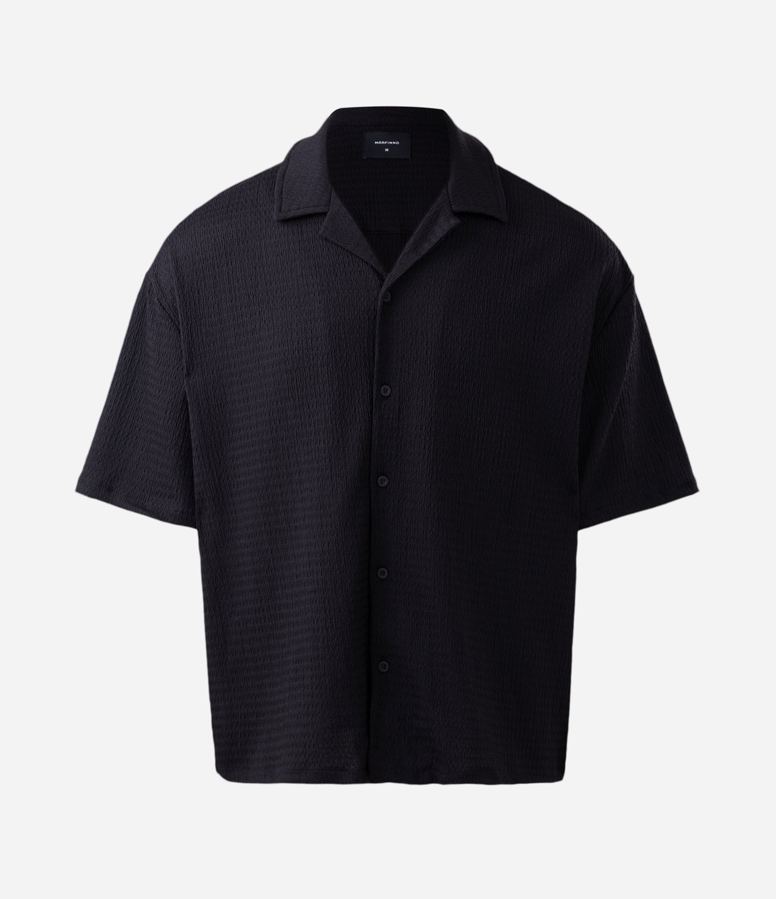 Camisa Boxy Texturizada com Gola Bowling Preto 1