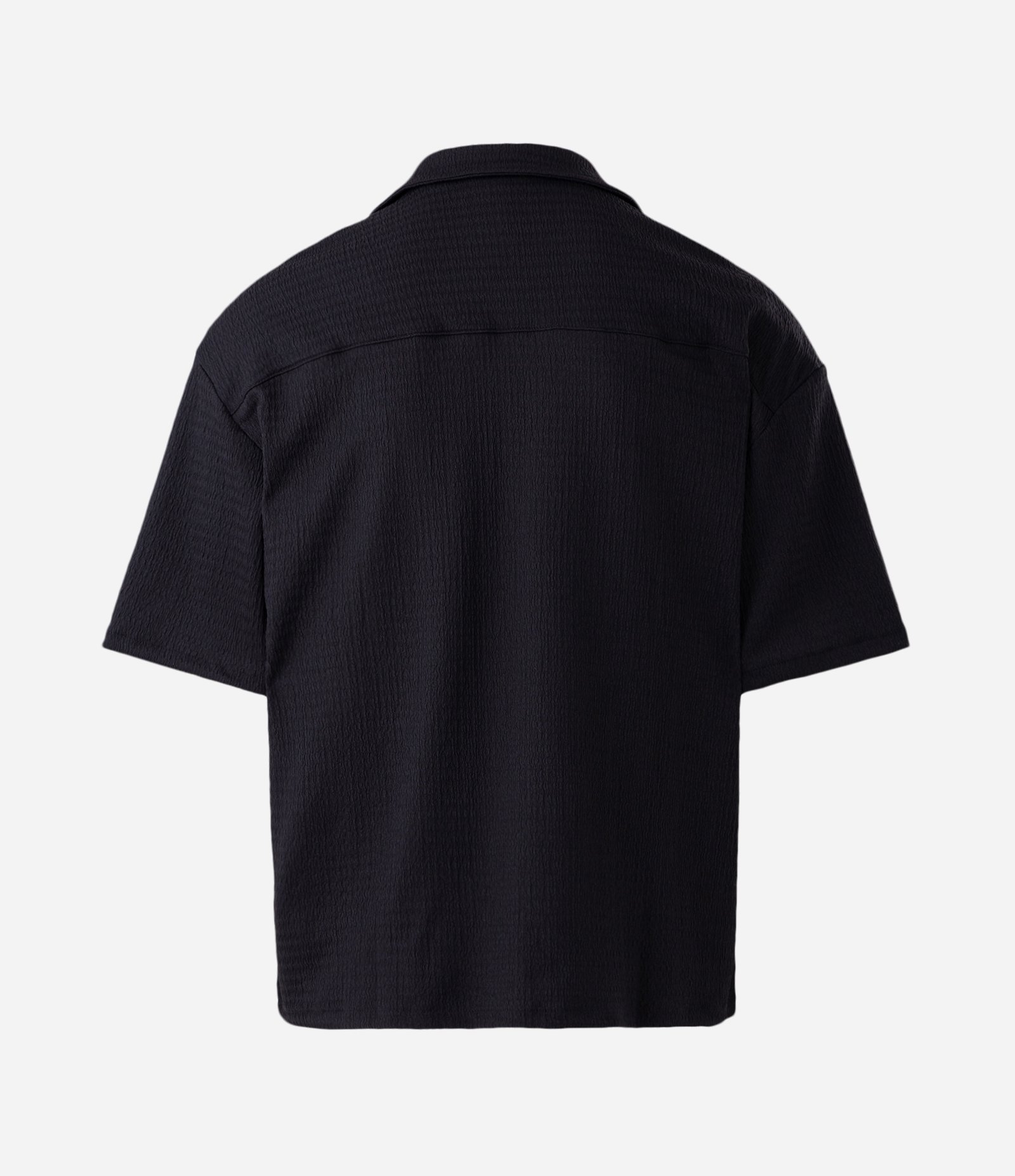 Camisa Boxy Texturizada com Gola Bowling Preto 2
