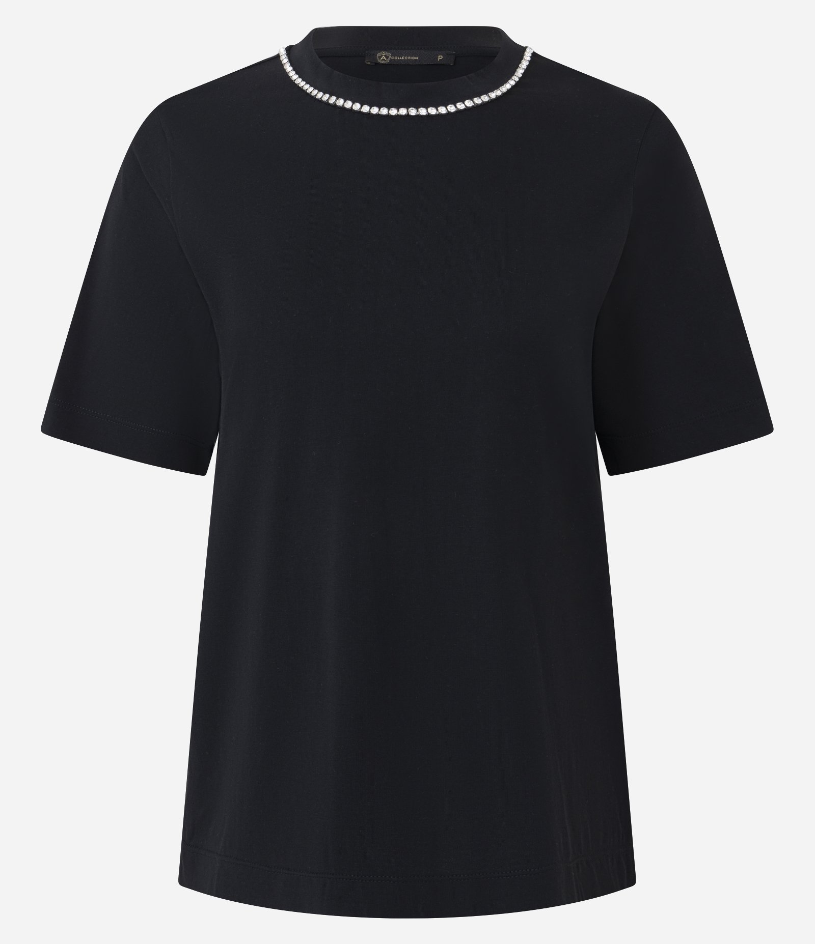 Camiseta Regular em Algodão com Brilhos na Gola Preto 4
