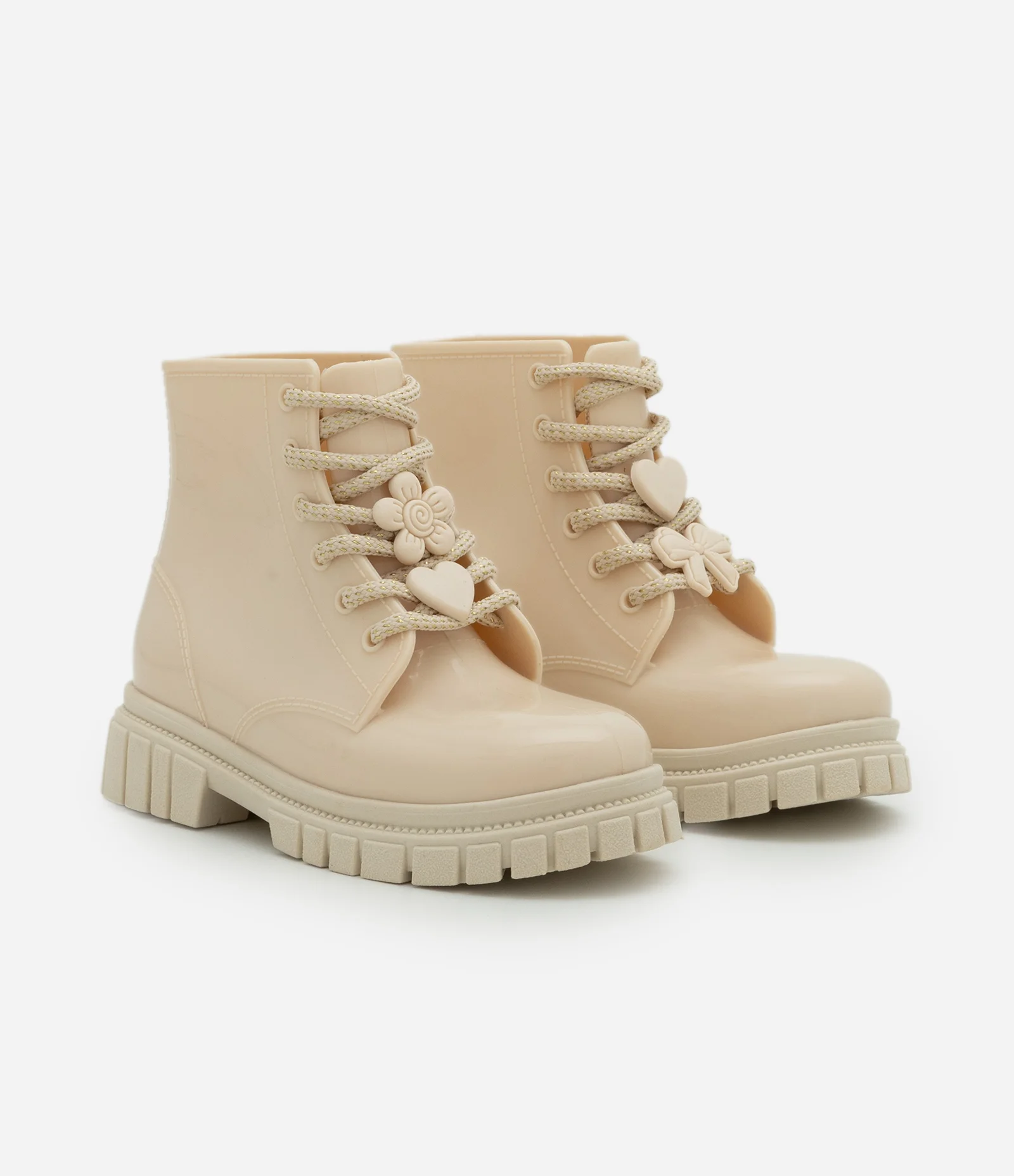 Bota Infantil Coturno com Apliques no Cadarço – Tam 26 a 32 Off White 1