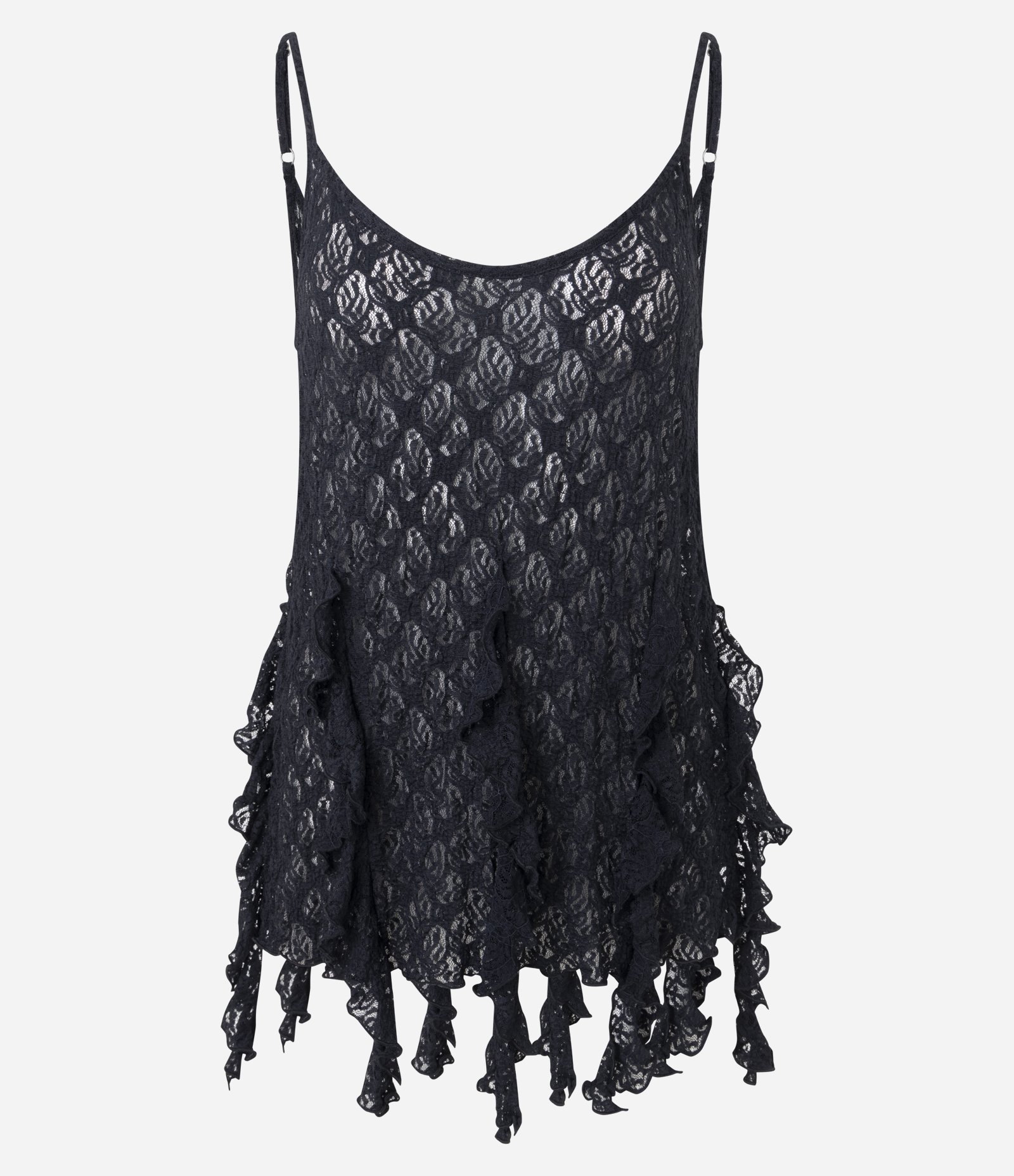 Blusa Rendada com Alças Finas e Pontas Assimétricas Preto 7