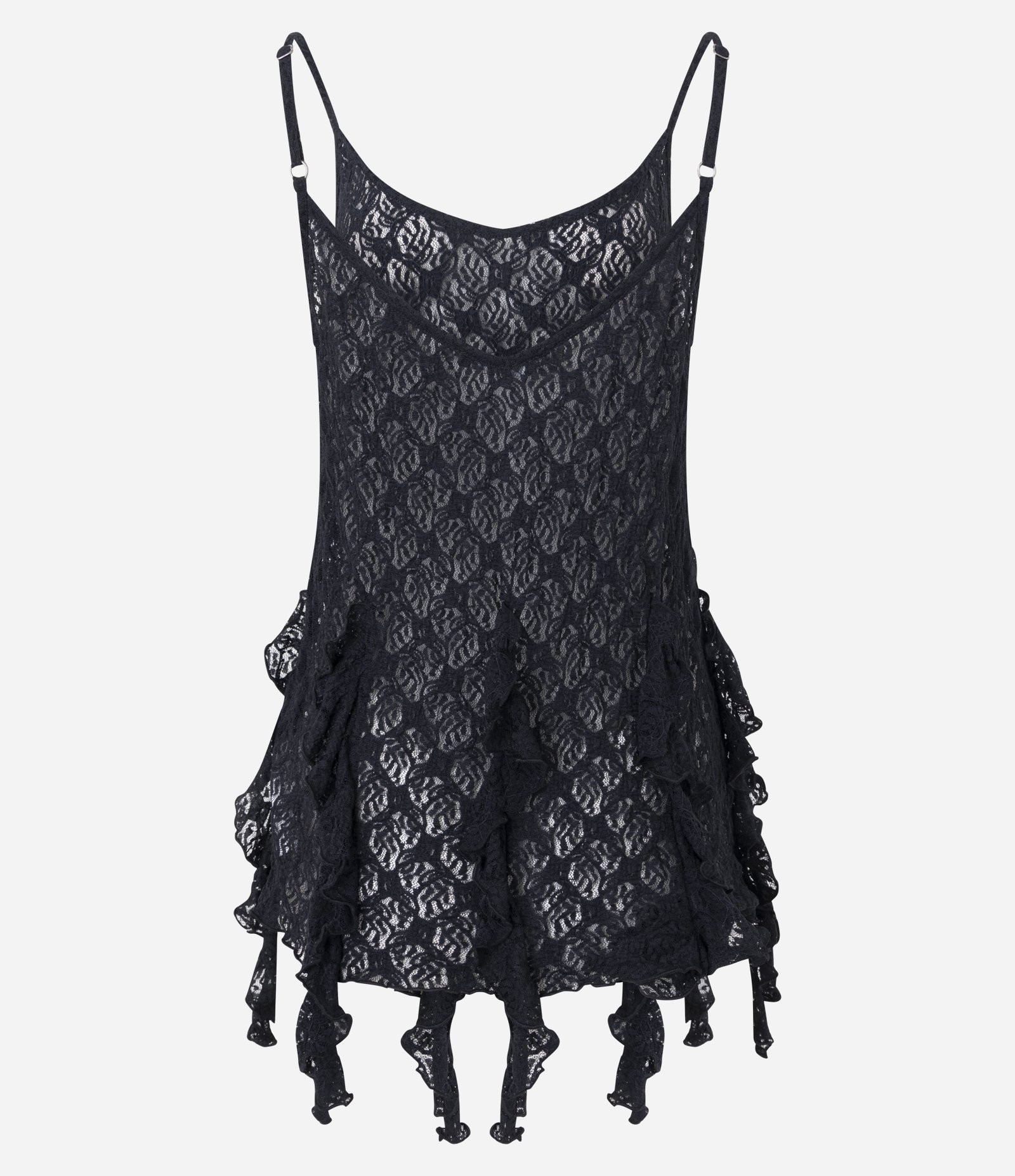 Blusa Rendada com Alças Finas e Pontas Assimétricas Preto 9