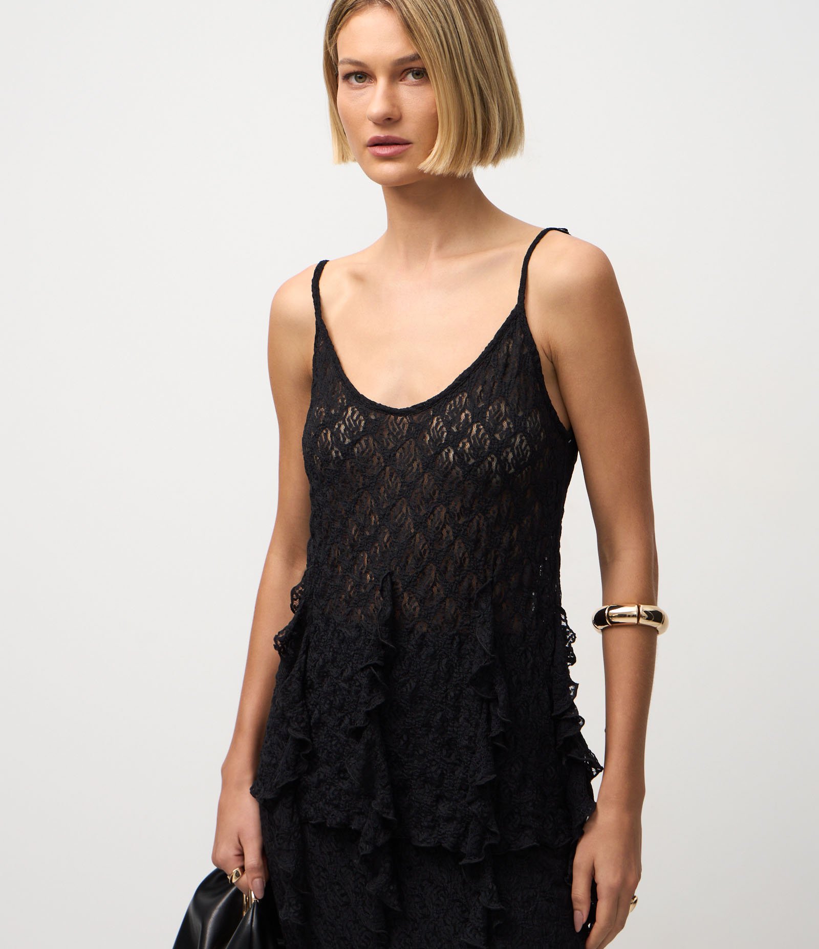 Blusa Rendada com Alças Finas e Pontas Assimétricas Preto 3