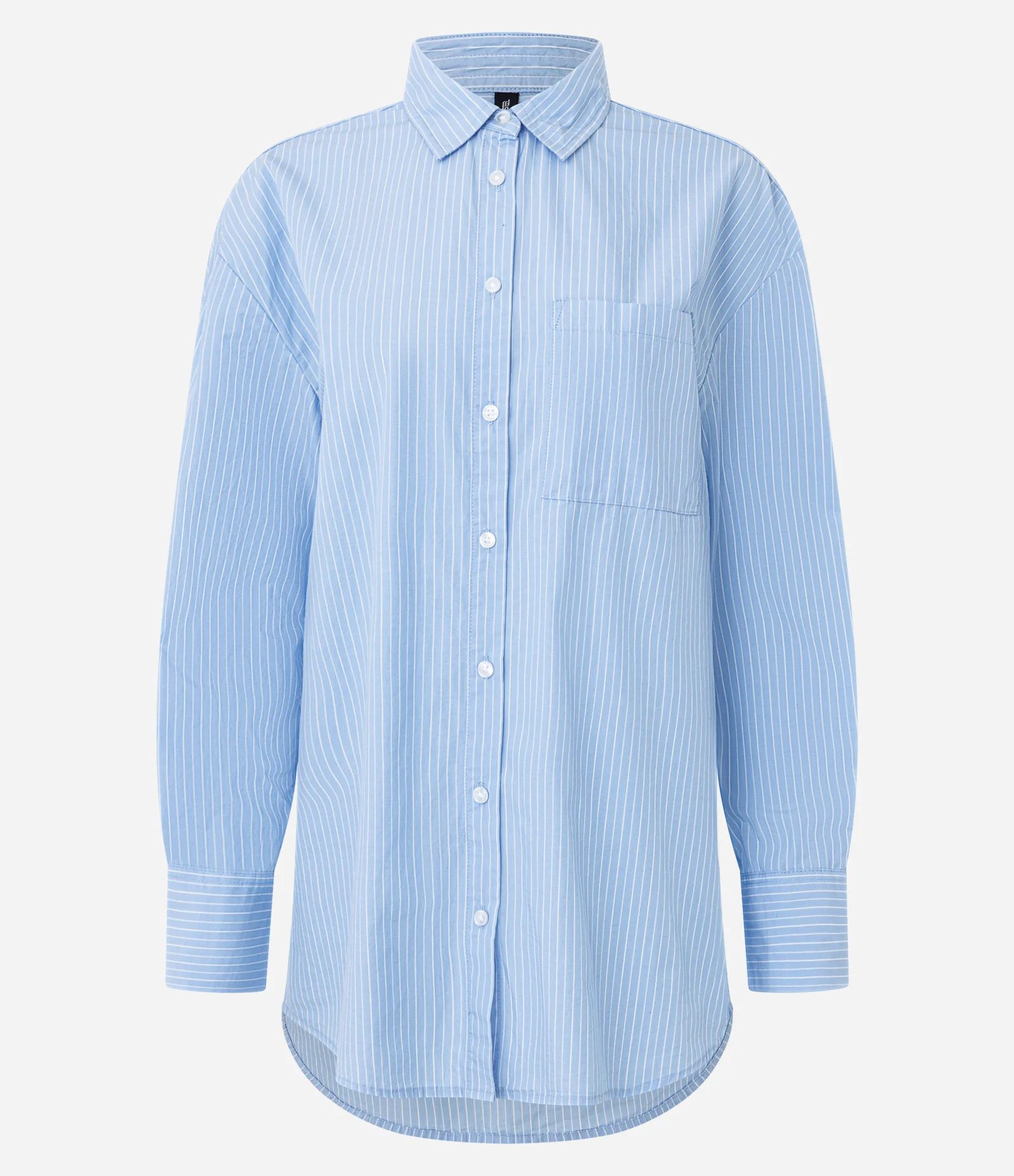 Camisa Alongada Listrada em Tricoline Azul 1