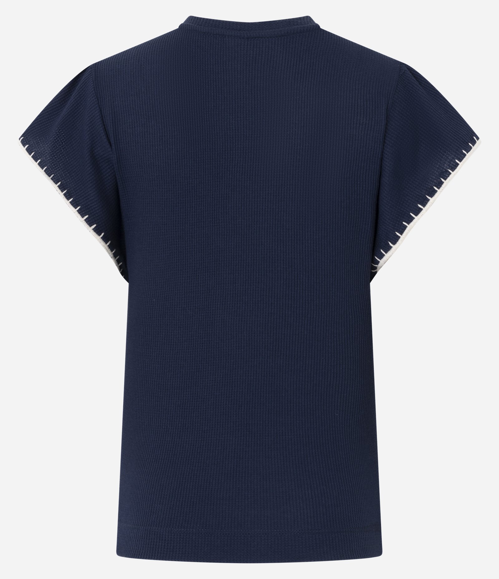 Blusa Manga Curta Texturizada com Bordado nas Mangas Azul 7