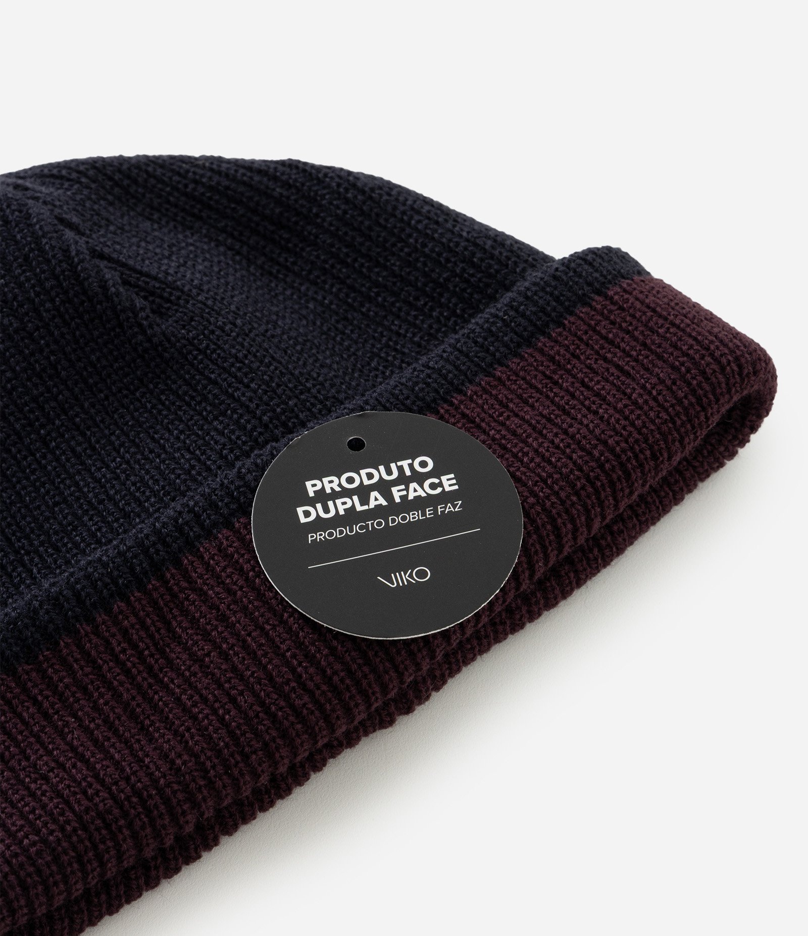 Touca em  Efeito Tricô com Dobra e Dupla Face Bicolor Azul 8