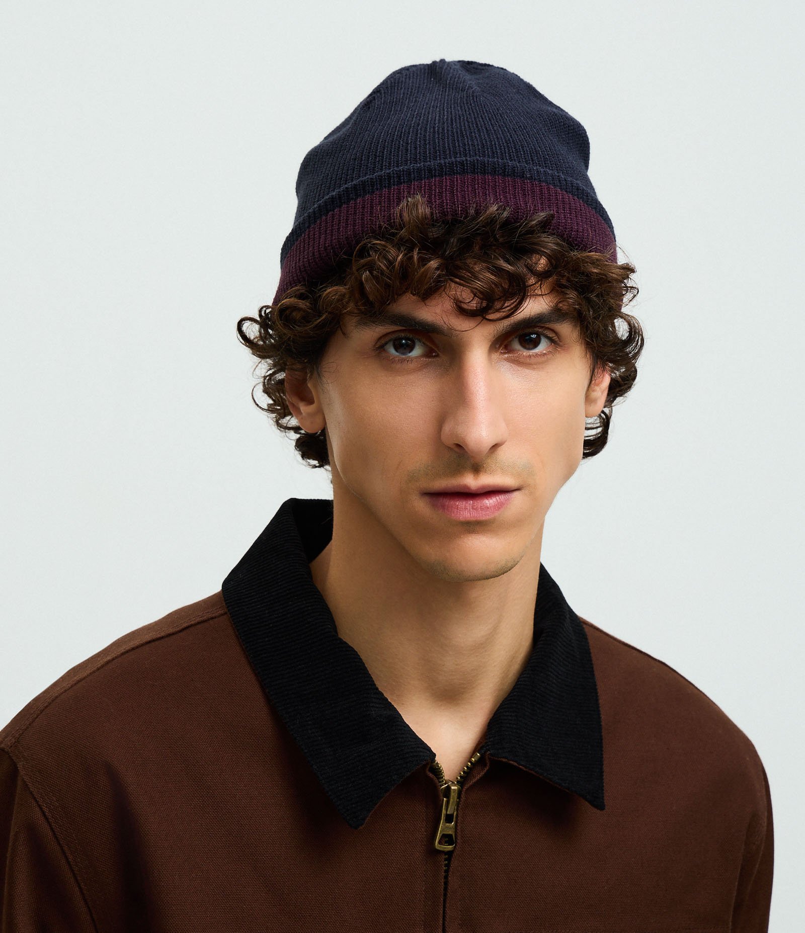 Touca em  Efeito Tricô com Dobra e Dupla Face Bicolor Azul 1