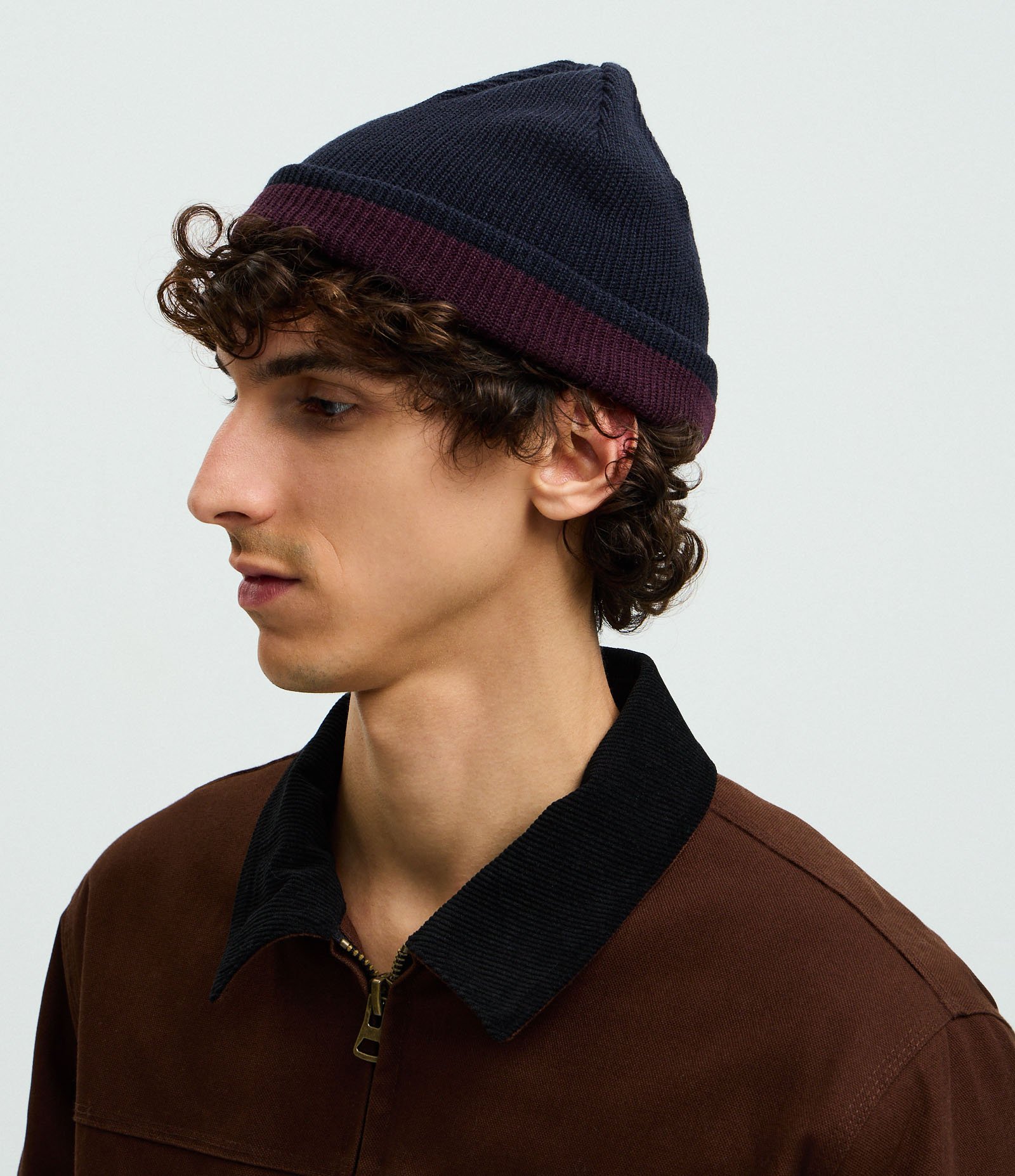 Touca em  Efeito Tricô com Dobra e Dupla Face Bicolor Azul 3