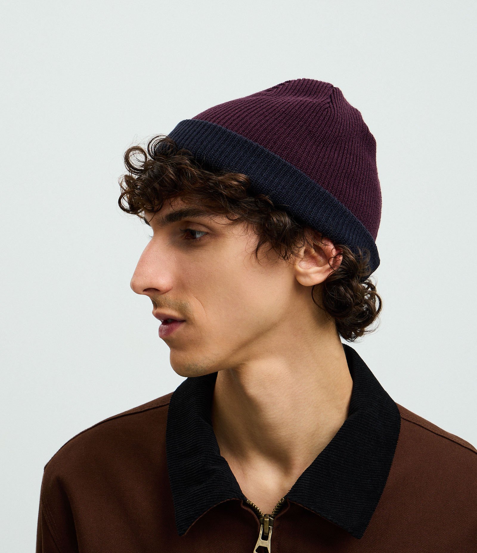 Touca em  Efeito Tricô com Dobra e Dupla Face Bicolor Azul 4