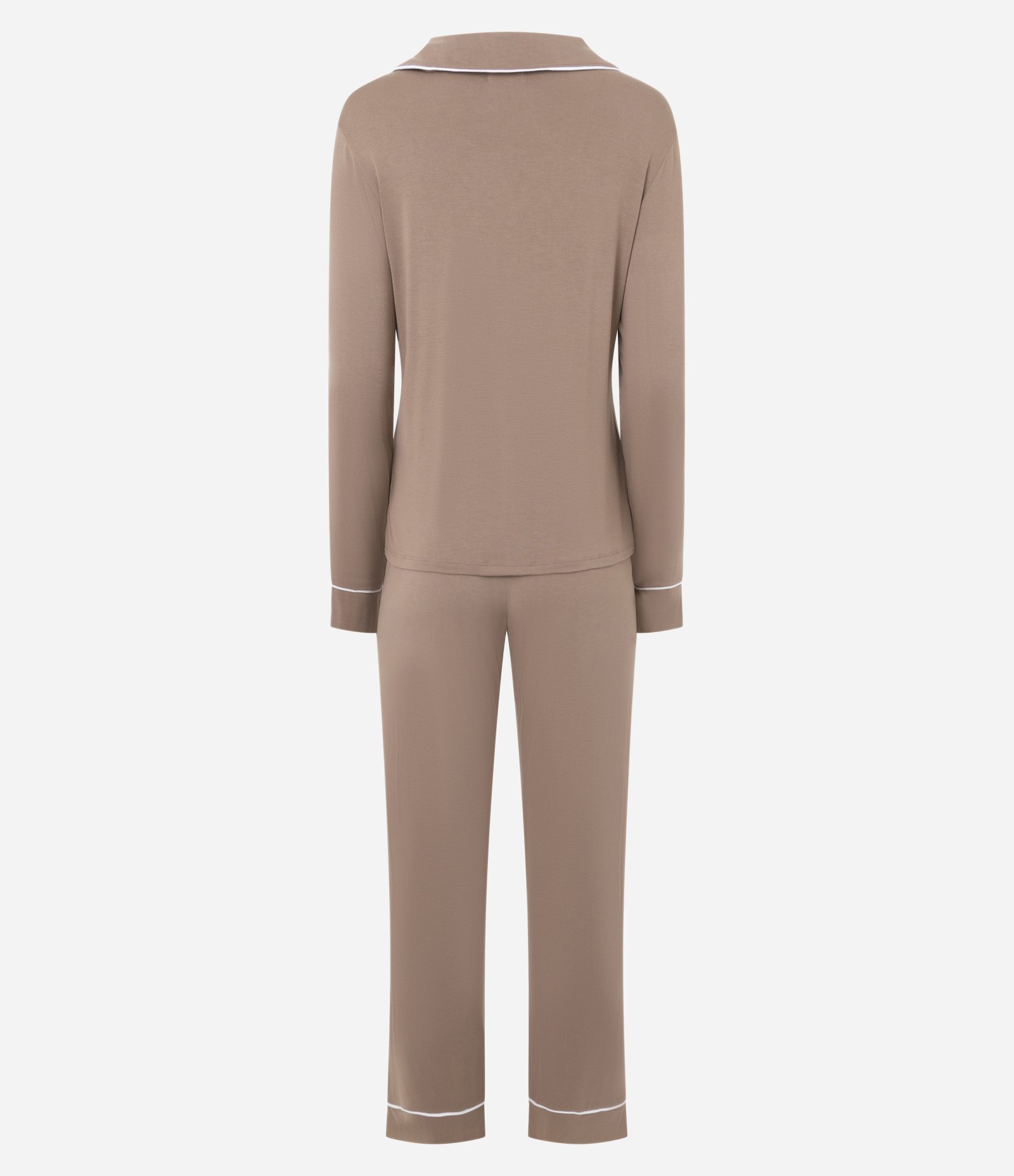 Pijama Longo em Vicscolycra com Piping Contrastante Marrom 3