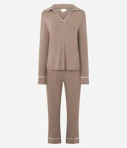 Pijama Longo em Vicscolycra com Piping Contrastante