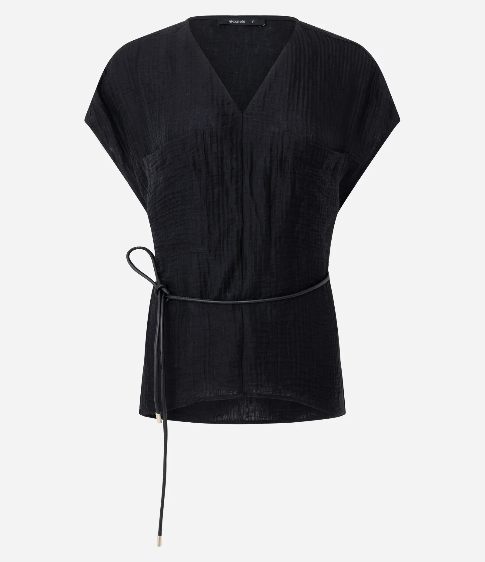 Camisa em Viscose com Cinto Fino Estruturado Preto 1
