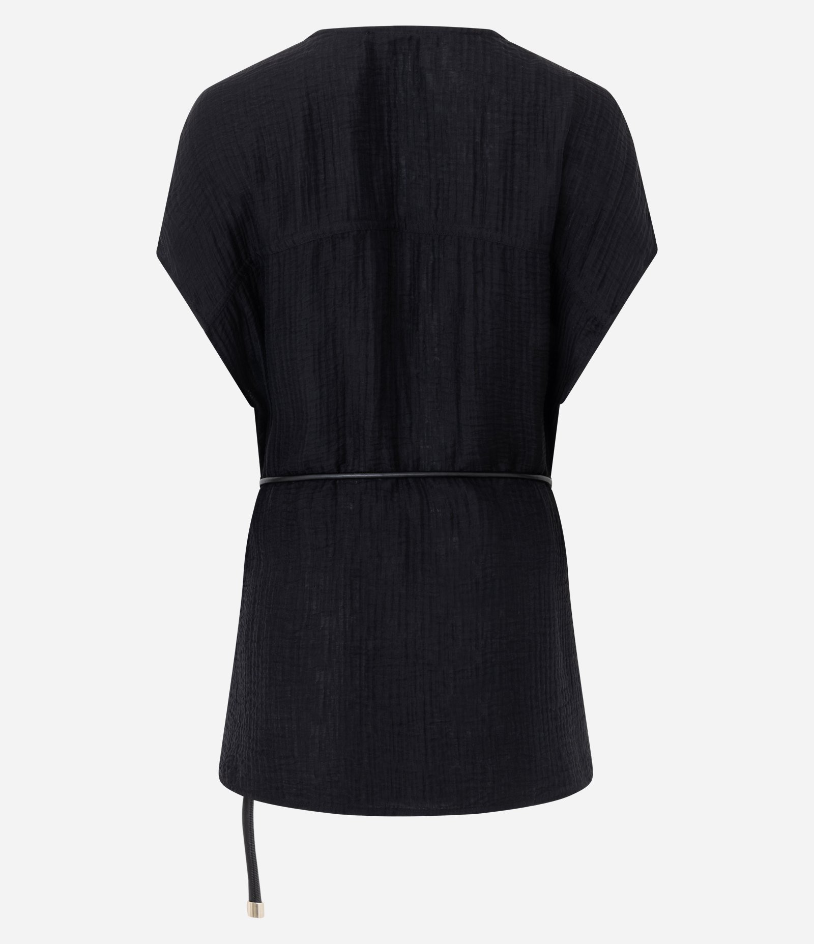Camisa em Viscose com Cinto Fino Estruturado Preto 3