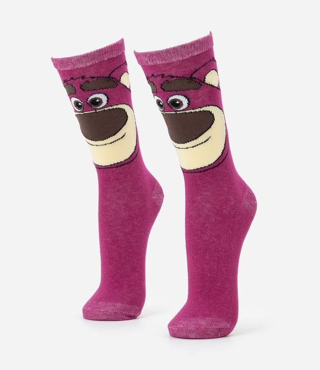 Meia Cano Alto em Algodão com Estampa Lotso Toy Story