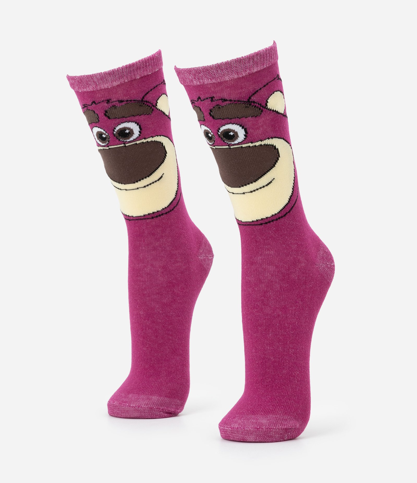 Meia Cano Alto em Algodão com Estampa Lotso Toy Story Rosa Escuro 1