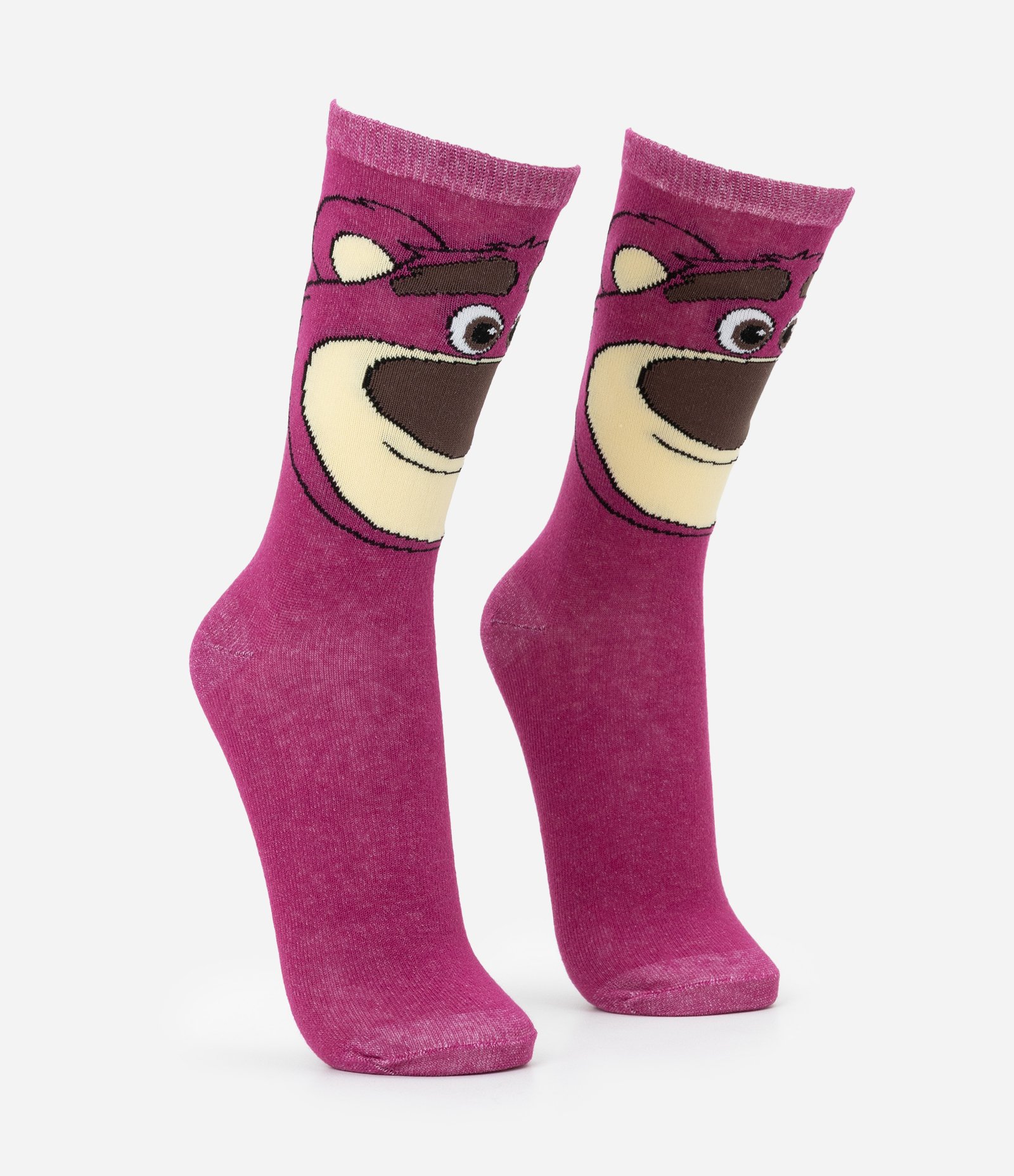 Meia Cano Alto em Algodão com Estampa Lotso Toy Story Rosa Escuro 2