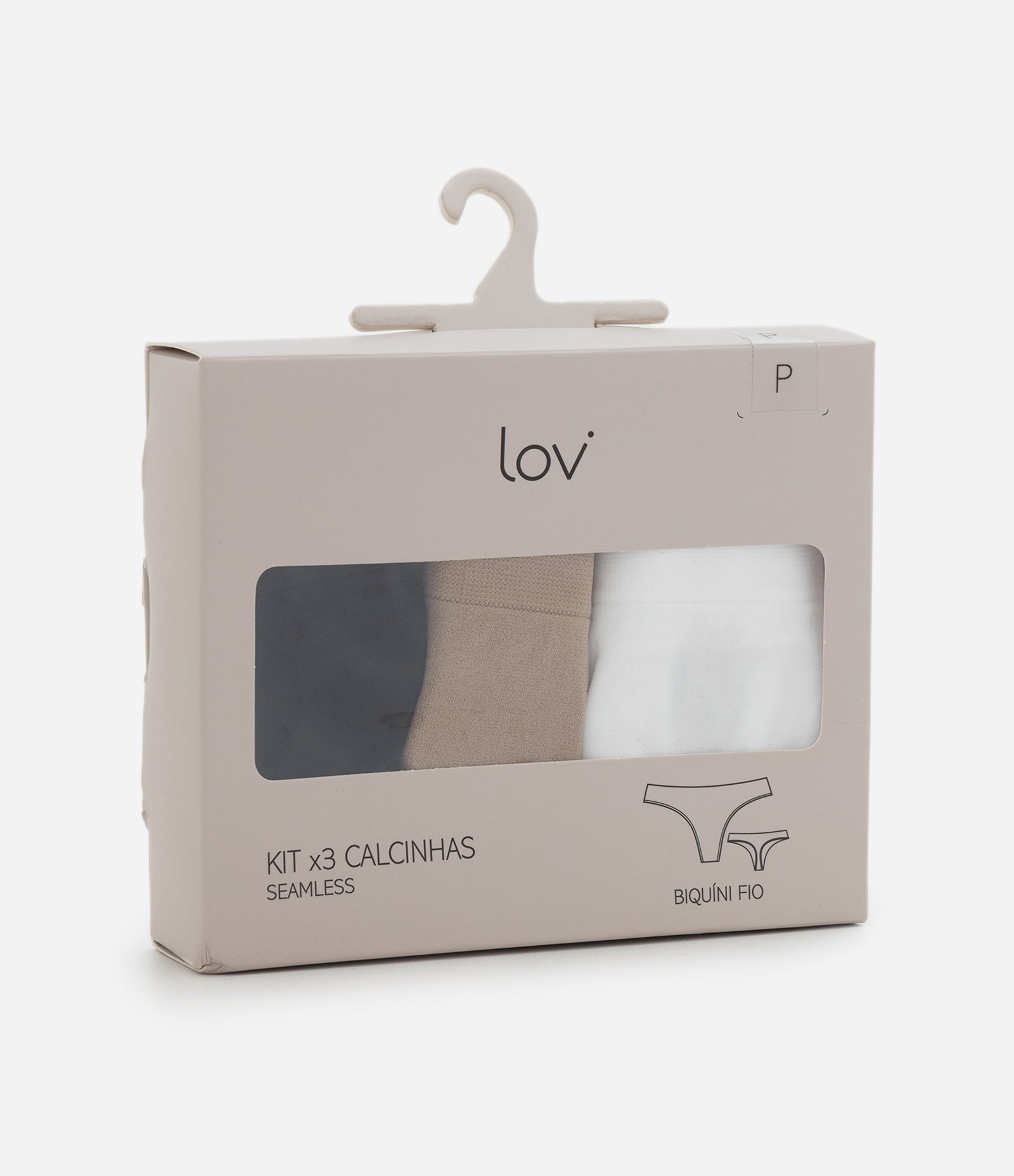 Kit 03 Calcinhas Biquíni Fio Seamless Branco/Preto/Bege 3