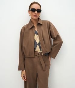 Jaqueta Balonê Curta em Moletom com Felpa