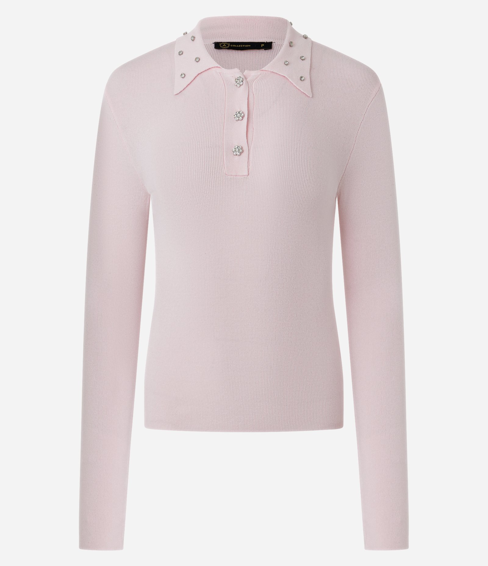 Blusa Polo em Tricô com Aplicação de Brilhos na Gola Rosa 4