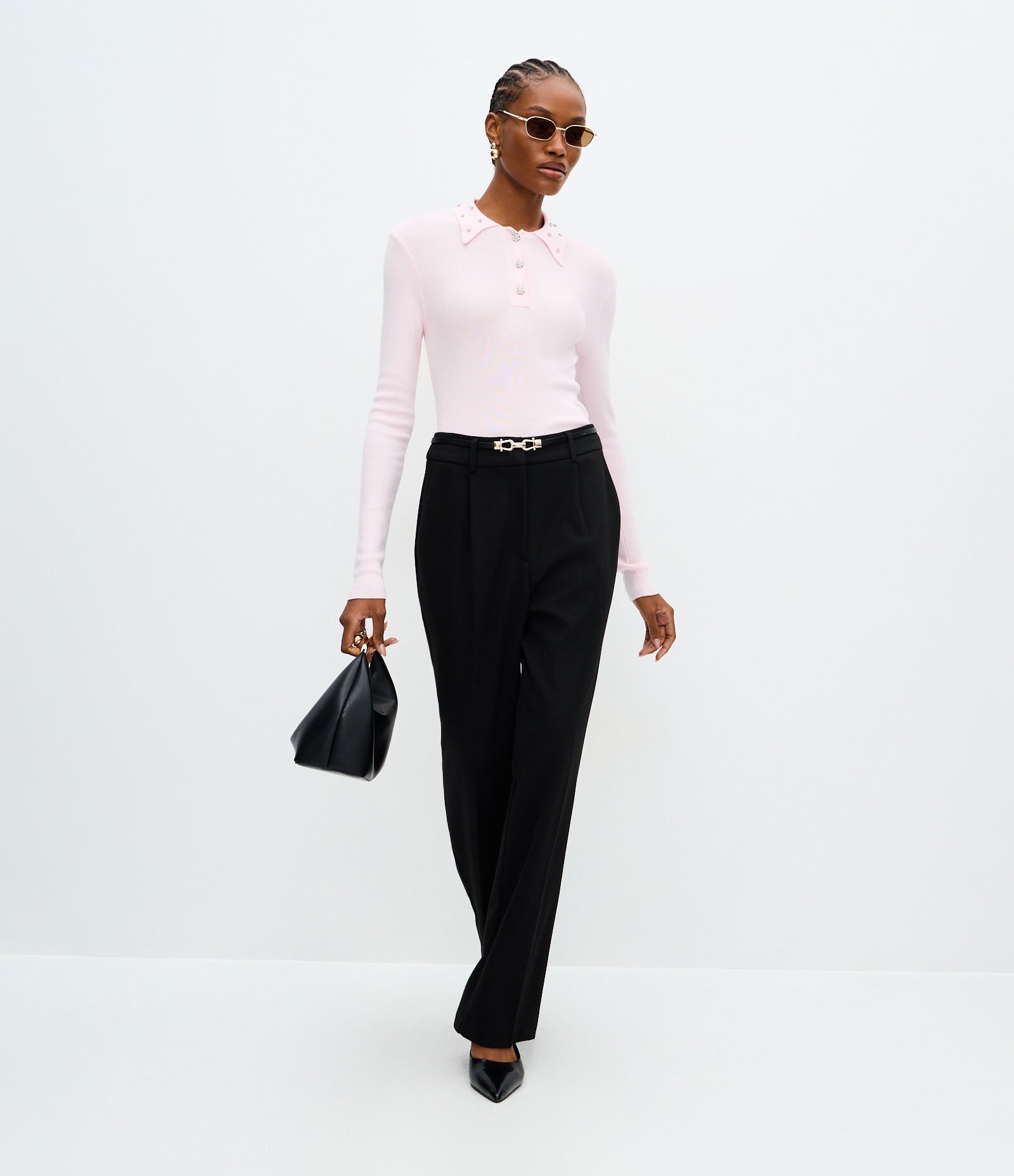 Blusa Polo em Tricô com Aplicação de Brilhos na Gola Rosa 2