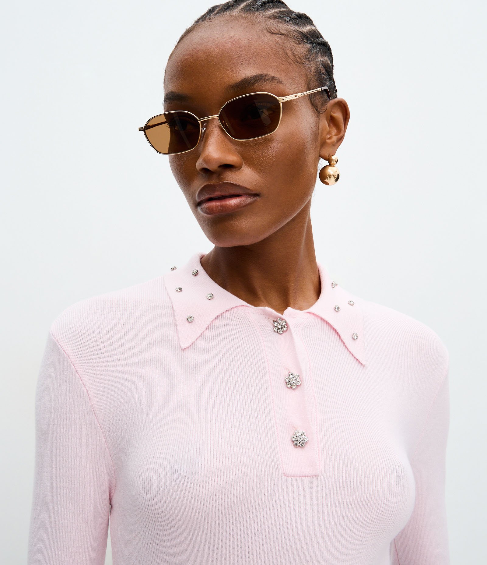 Blusa Polo em Tricô com Aplicação de Brilhos na Gola Rosa 3
