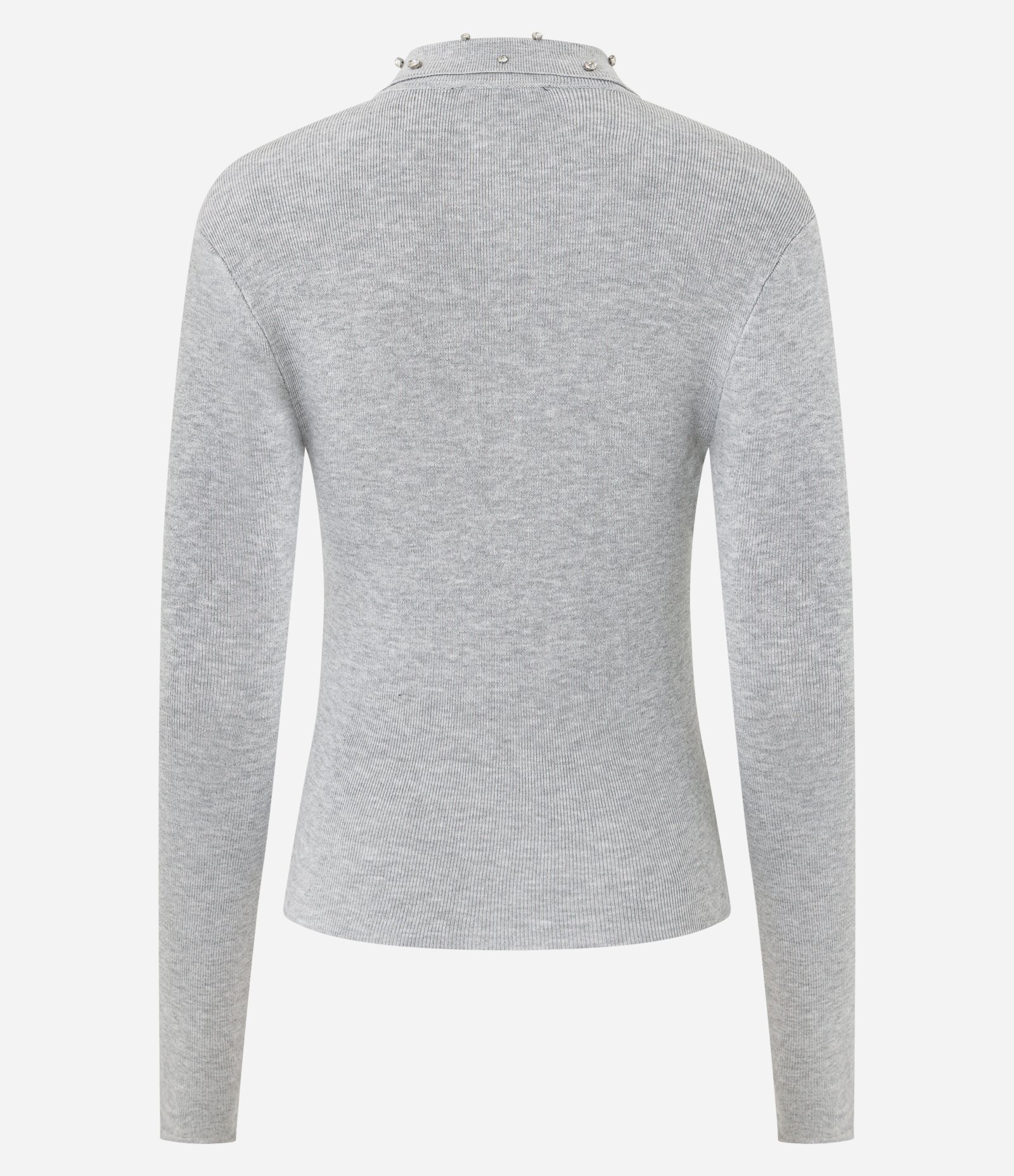 Blusa Polo em Tricô com Aplicação de Brilhos na Gola Cinza 7