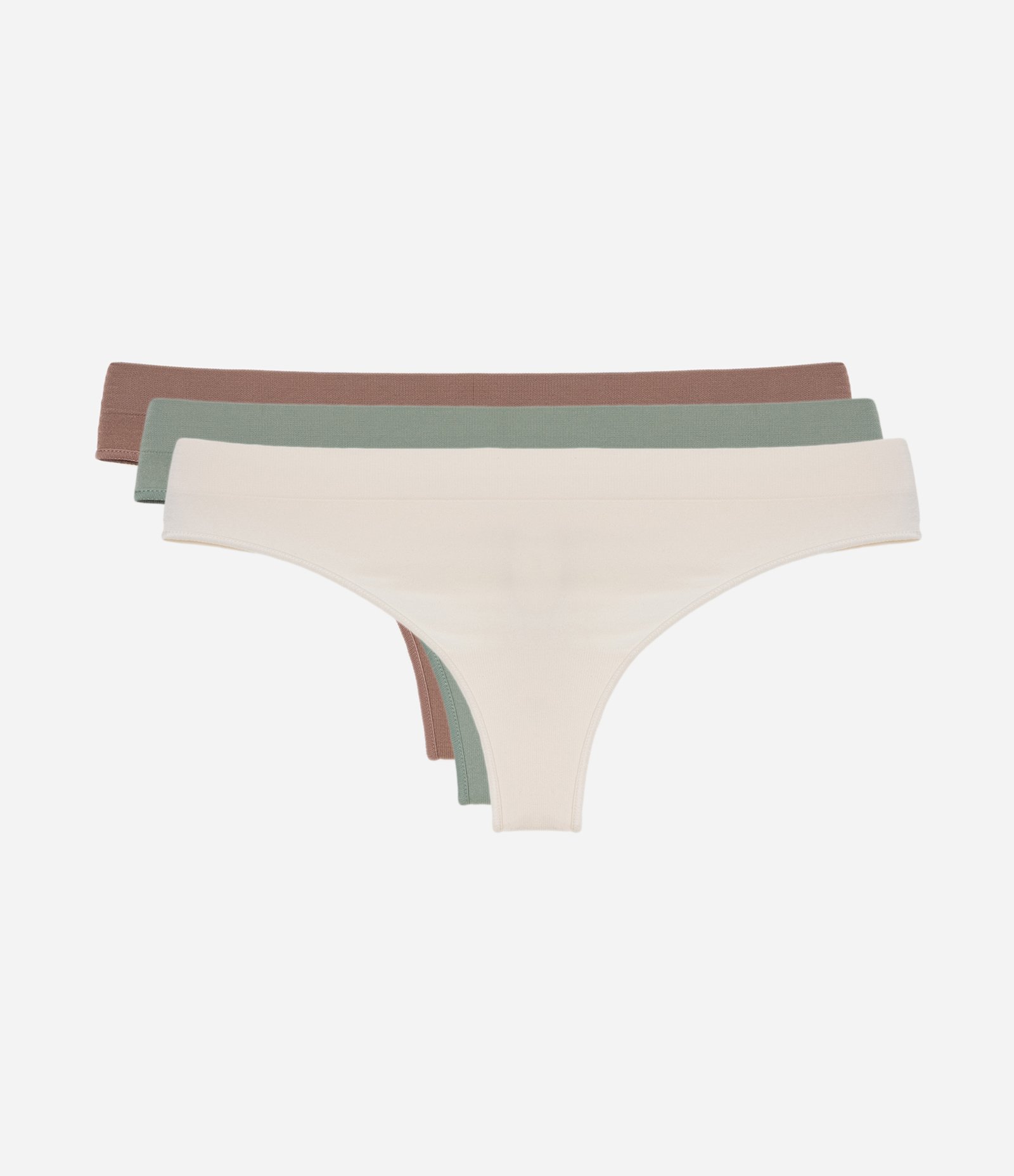 Kit 03 Calcinhas Biquíni Fio em Poliamida Seamless Verde/Off White/Marrom 1