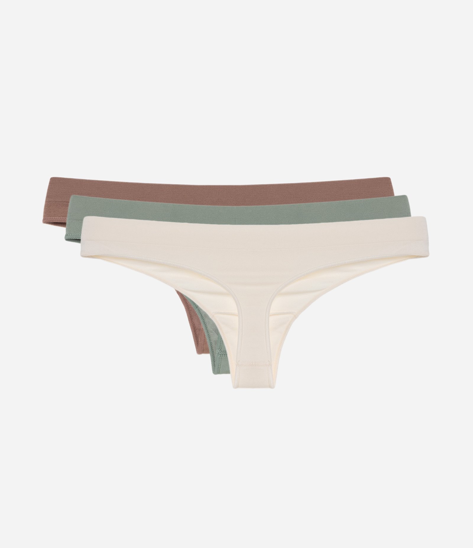 Kit 03 Calcinhas Biquíni Fio em Poliamida Seamless Verde/Off White/Marrom 2