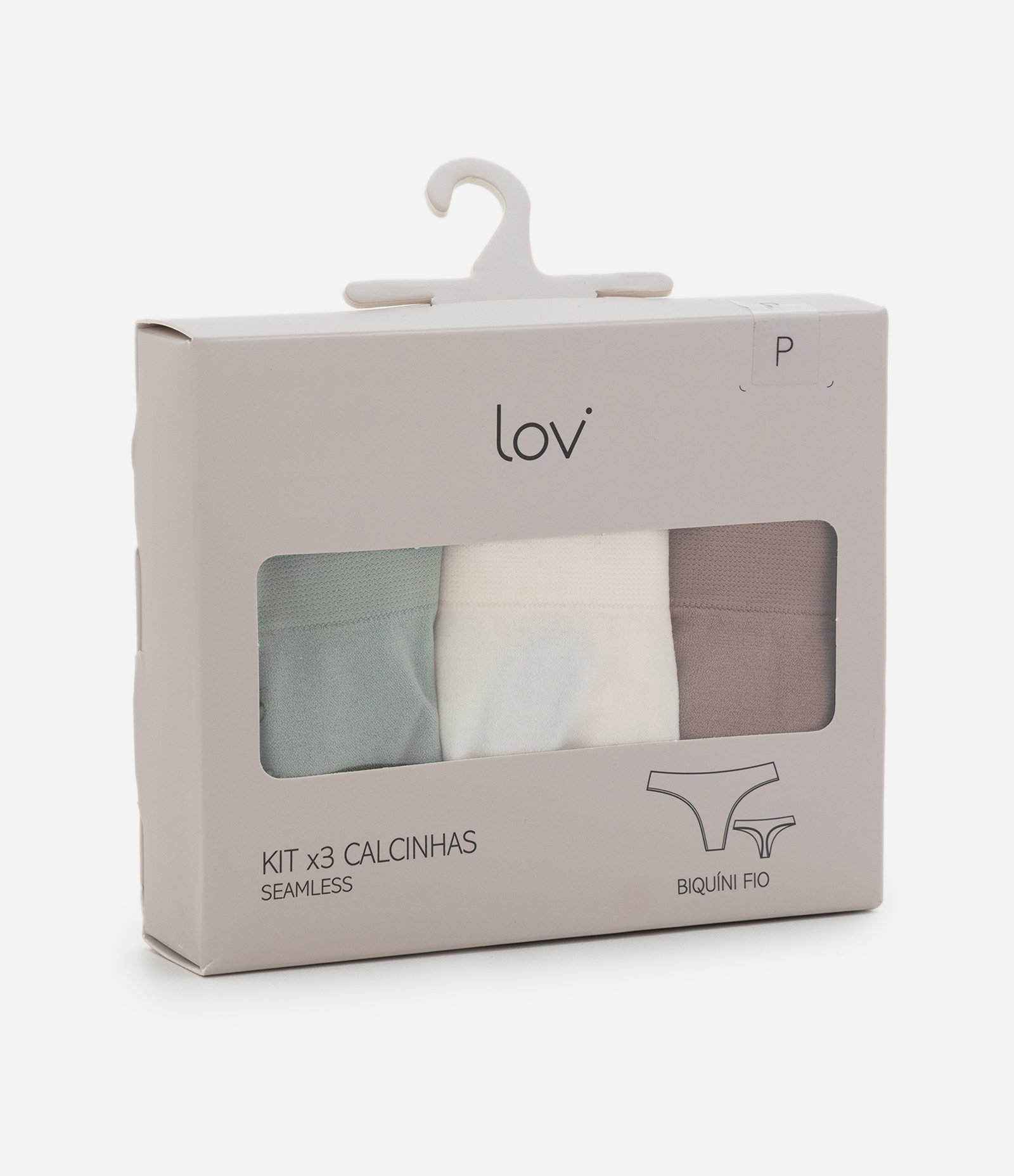 Kit 03 Calcinhas Biquíni Fio em Poliamida Seamless Verde/Off White/Marrom 3