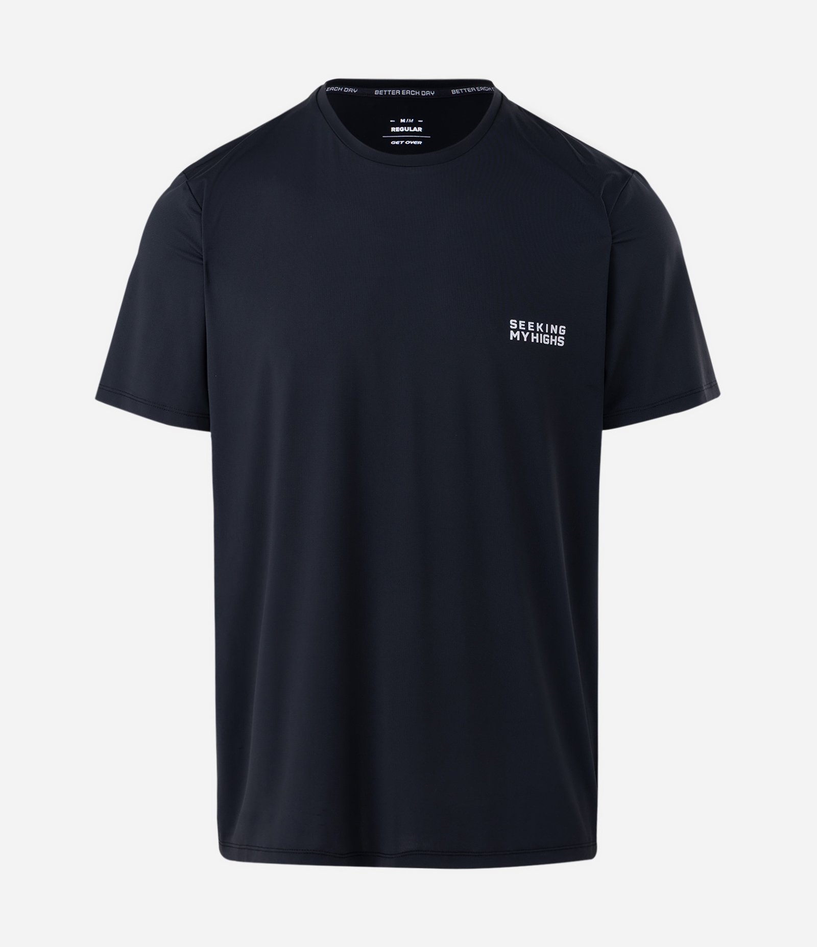 Camiseta Regular com Tecnologia Dry e Estampa Lettering Seeking My Highs Preto 5