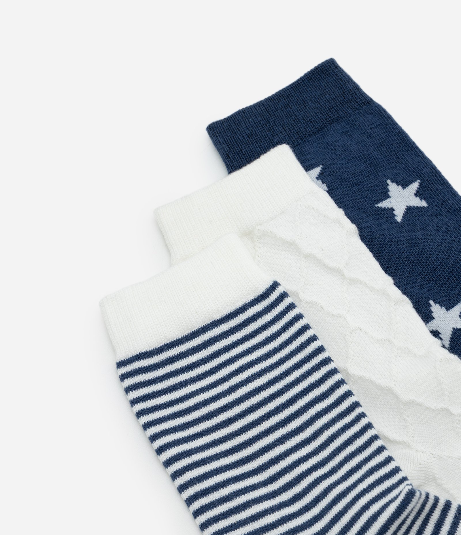 Kit 03 Meias Cano Médio em Algodão com Diferentes Estampas Azul/Branco 4