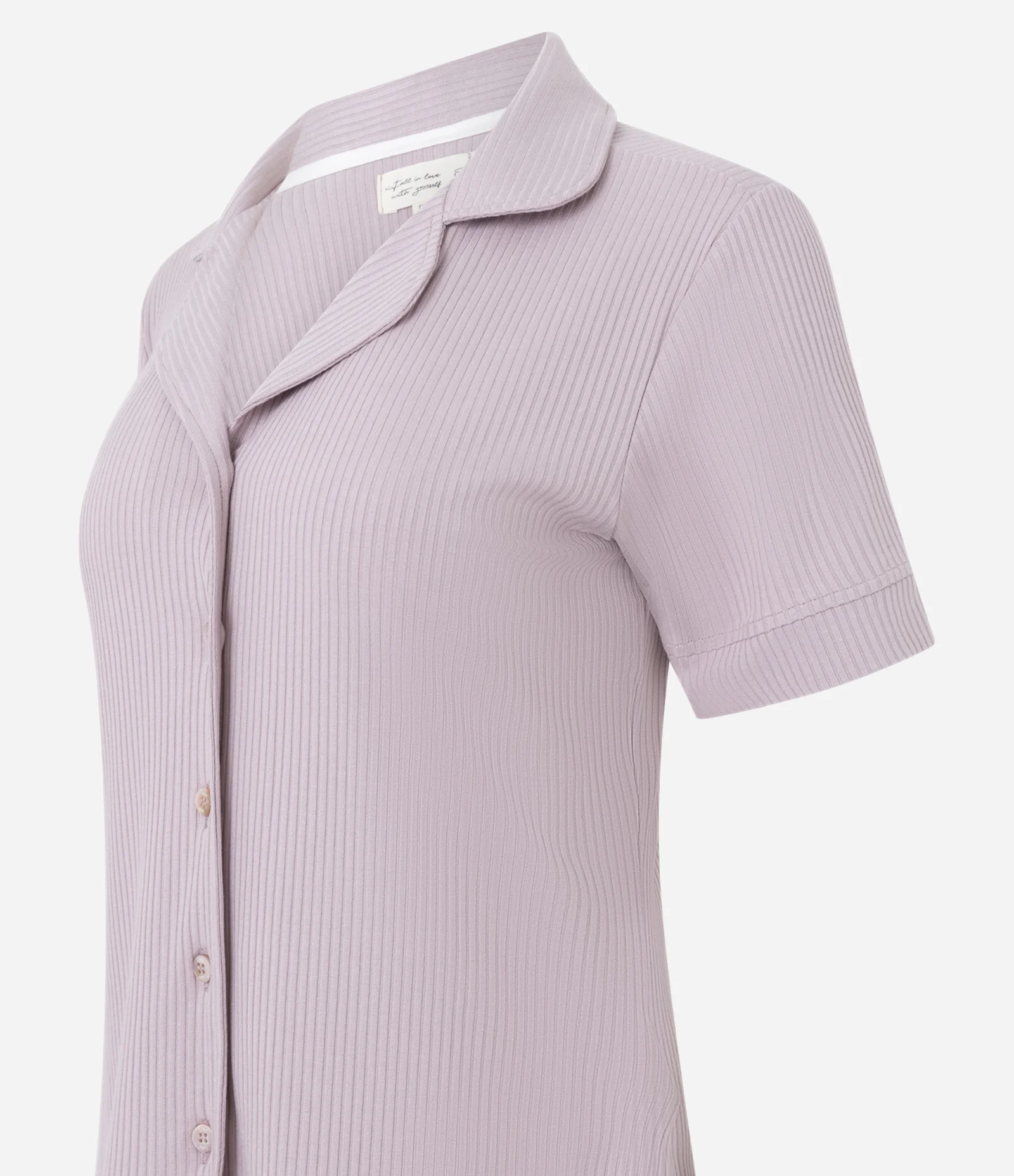 Pijama Americano Curto em Ribana com Botões Perolados Rosa 2