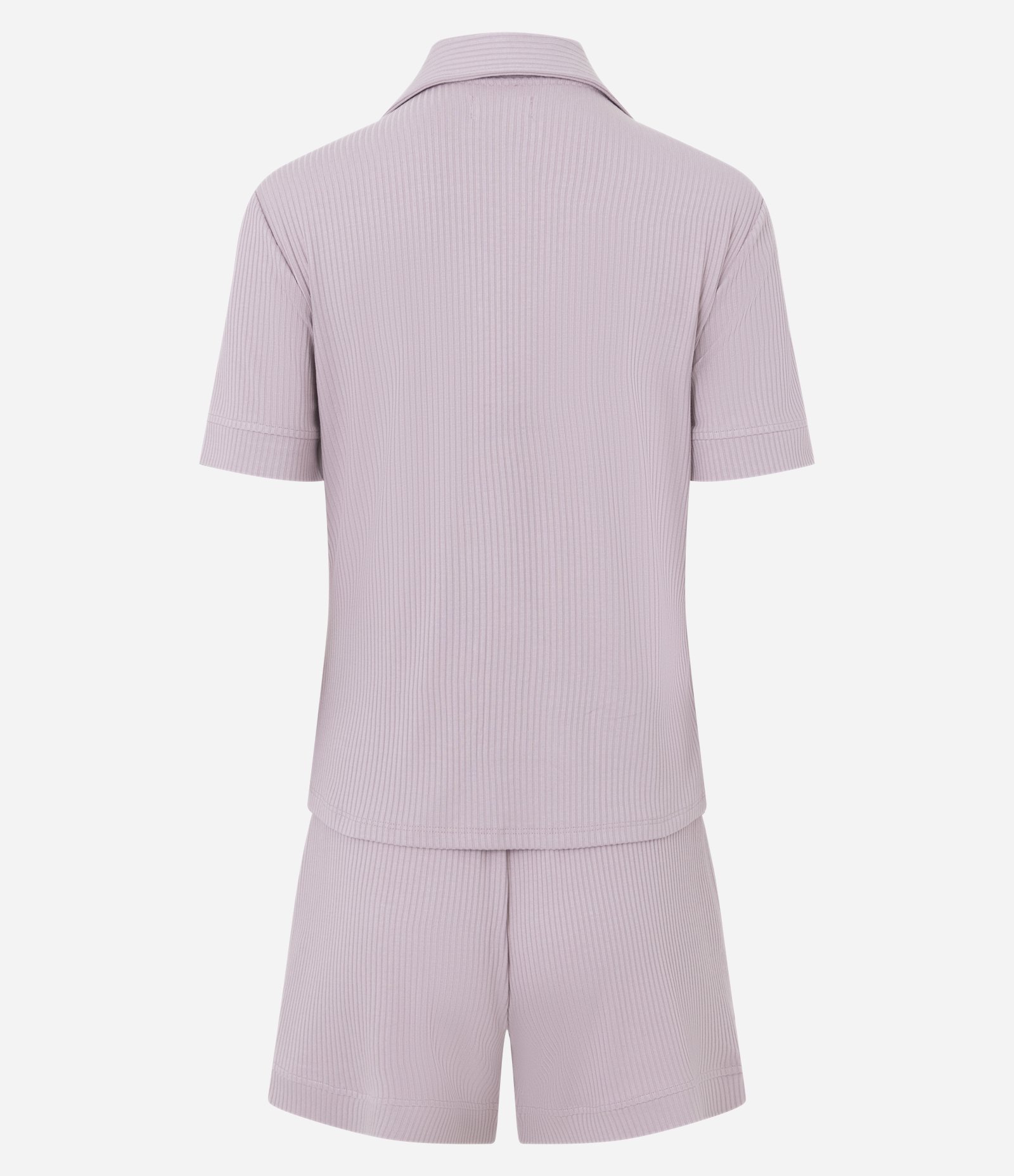 Pijama Americano Curto em Ribana com Botões Perolados Rosa 3