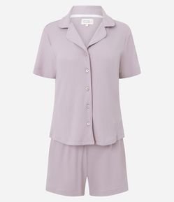Pijama Americano Curto em Ribana com Botões Perolados