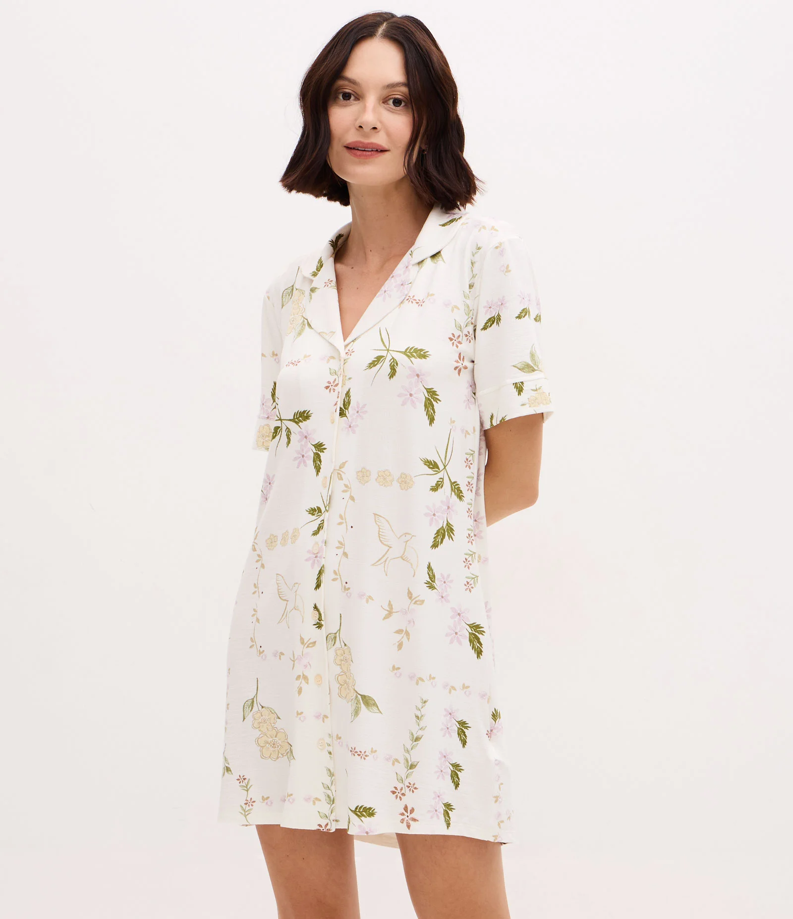 Camisola Americana em Viscolycra com Estampa Floral Branco 1