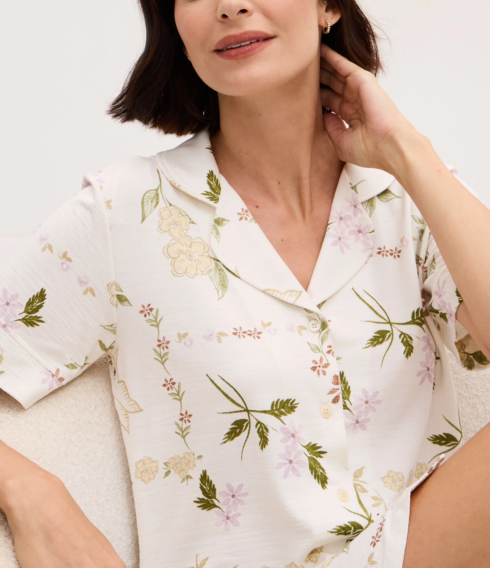 Camisola Americana em Viscolycra com Estampa Floral Branco 2