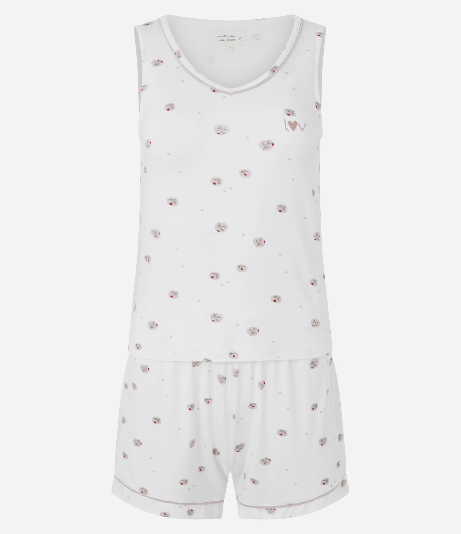 Pijama Curto em Viscolycra com Detalhe de Viés e Estampa Floral Branco 1