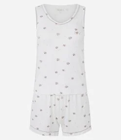Pijama Curto em Viscolycra com Detalhe de Viés e Estampa Floral