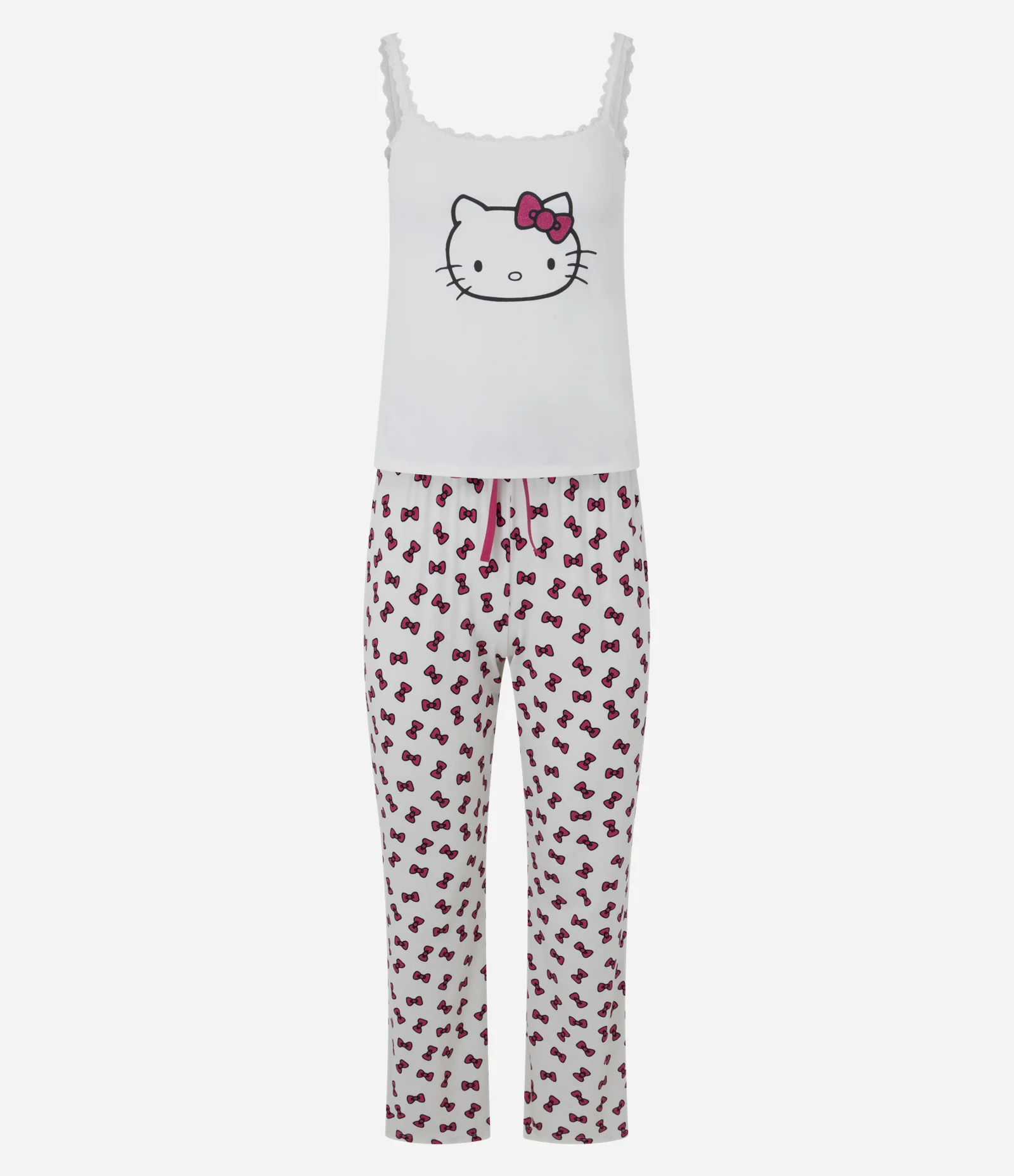 Pijama em Ribana com Lacinhos Hello Kitty Branco/Vermelho 1