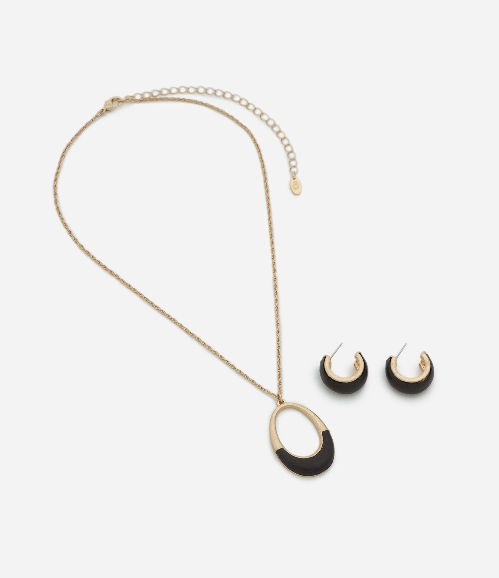 Conjunto de Colar Longo com Pingente de Aro e Argolas Dourado/Marrom 2