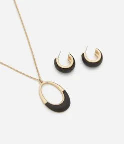 Conjunto de Colar Longo com Pingente de Aro e Argolas