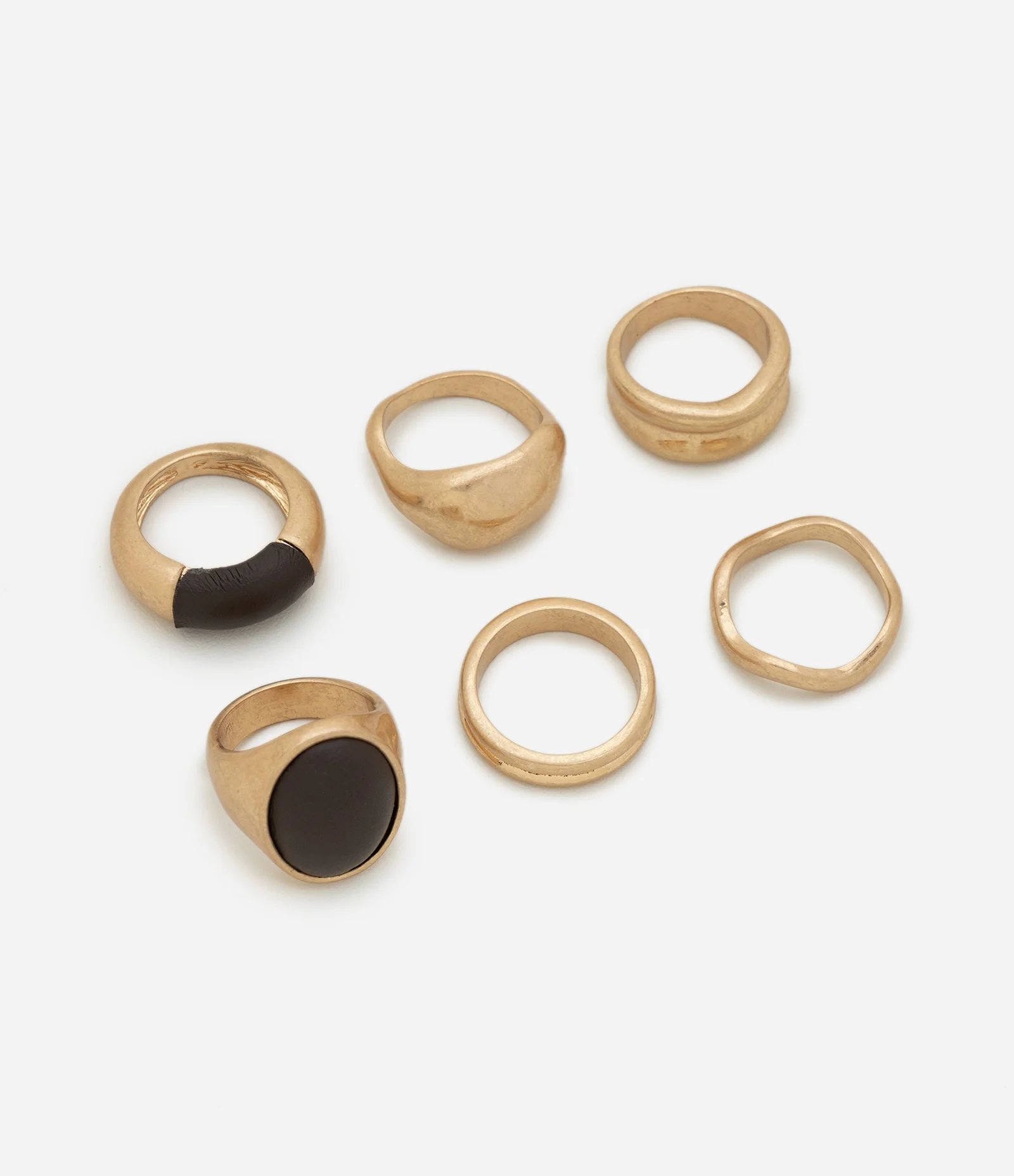 Kit 06 Anéis com Diferentes Texturas e Detalhe em PU Dourado/Marrom 2