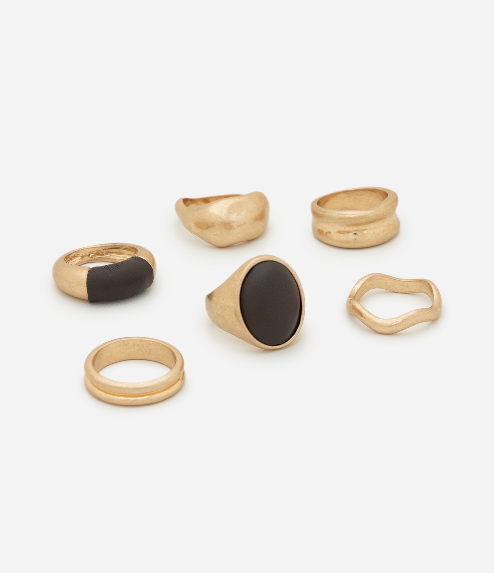 Kit 06 Anéis com Diferentes Texturas e Detalhe em PU Dourado/Marrom 3