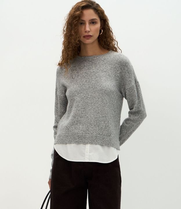 Suéter Regular em Tricô com Efeito de Camisa Embutida