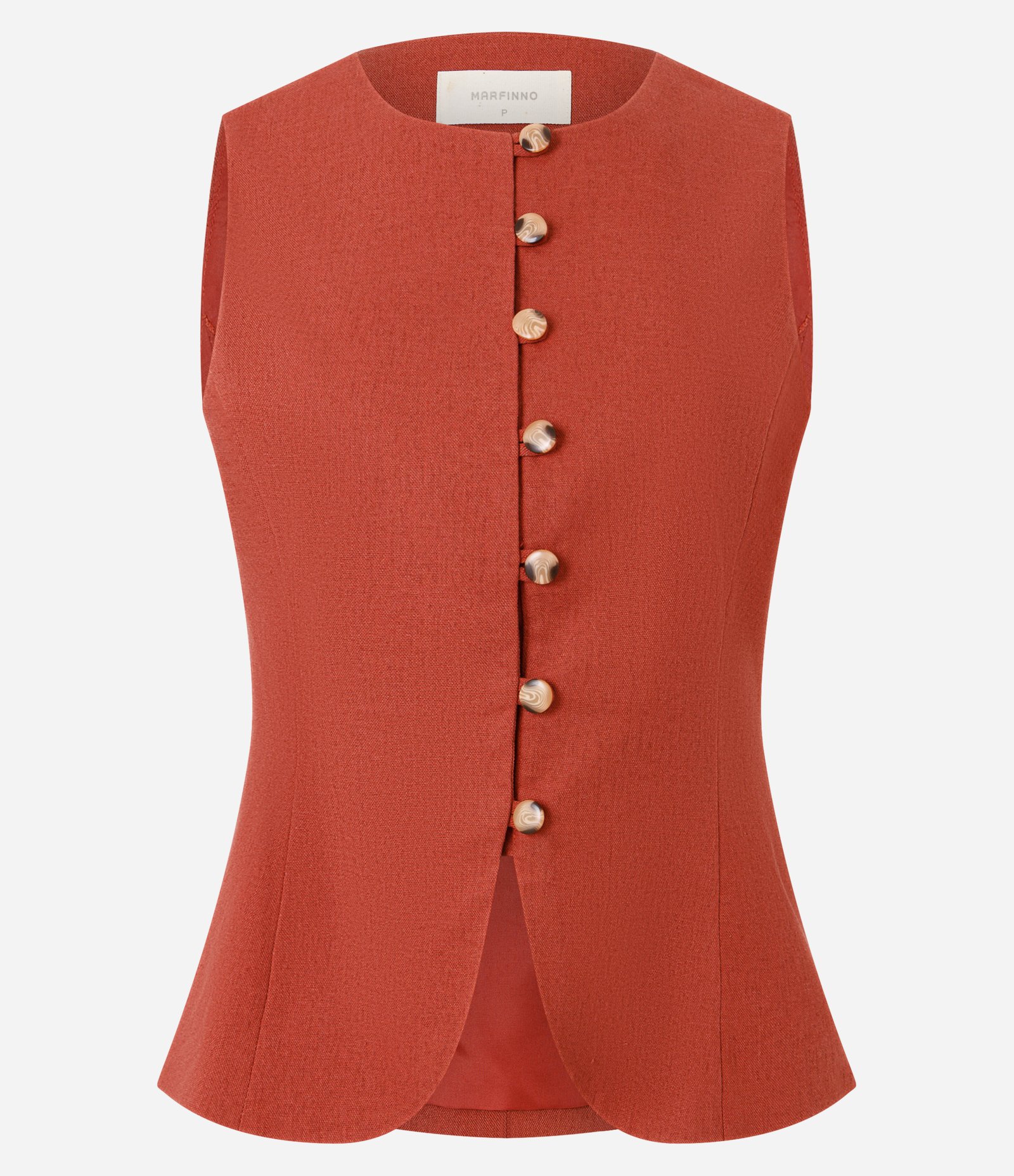 Colete Longo Alfaiatado em Viscolinho com Abotoamento Laranja 1